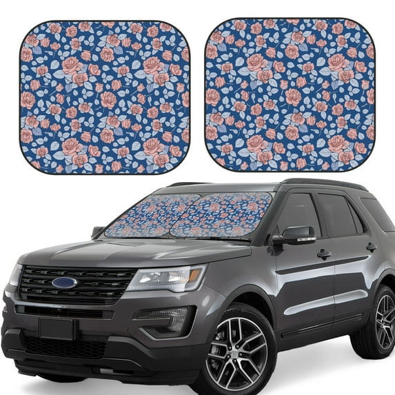 Goofa Rose Flowers Pattern 2 Piece Car Windshield Sun Shade Foldable | Front Windshield Shade for Sun, Heat and UV Rays | Sunshade for Car Front Window-Small