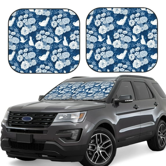 Goofa Rose Flowers Pattern 2 Piece Car Windshield Sun Shade Foldable | Front Windshield Shade for Sun, Heat and UV Rays | Sunshade for Car Front Window-