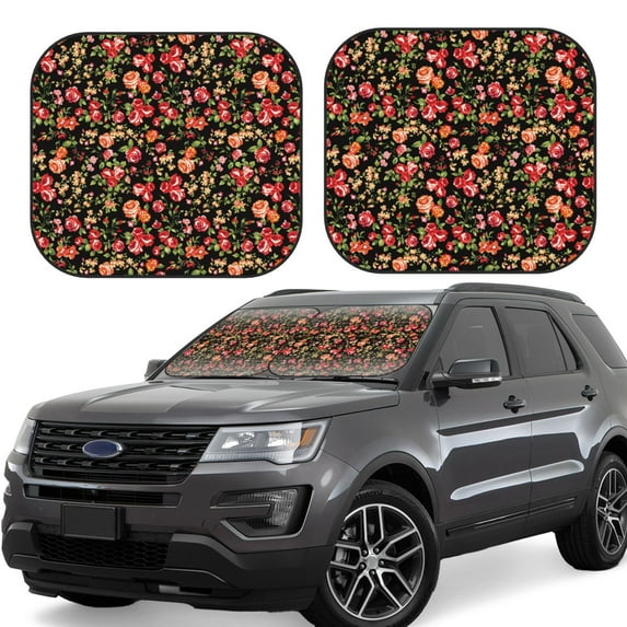 Goofa Rose Flowers Pattern 2 Piece Car Windshield Sun Shade Foldable | Front Windshield Shade for Sun, Heat and UV Rays | Sunshade for Car Front Window-
