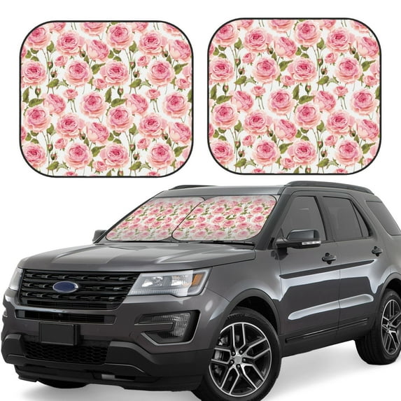 Goofa Rose Flowers Pattern 2 Piece Car Windshield Sun Shade Foldable | Front Windshield Shade for Sun, Heat and UV Rays | Sunshade for Car Front Window-