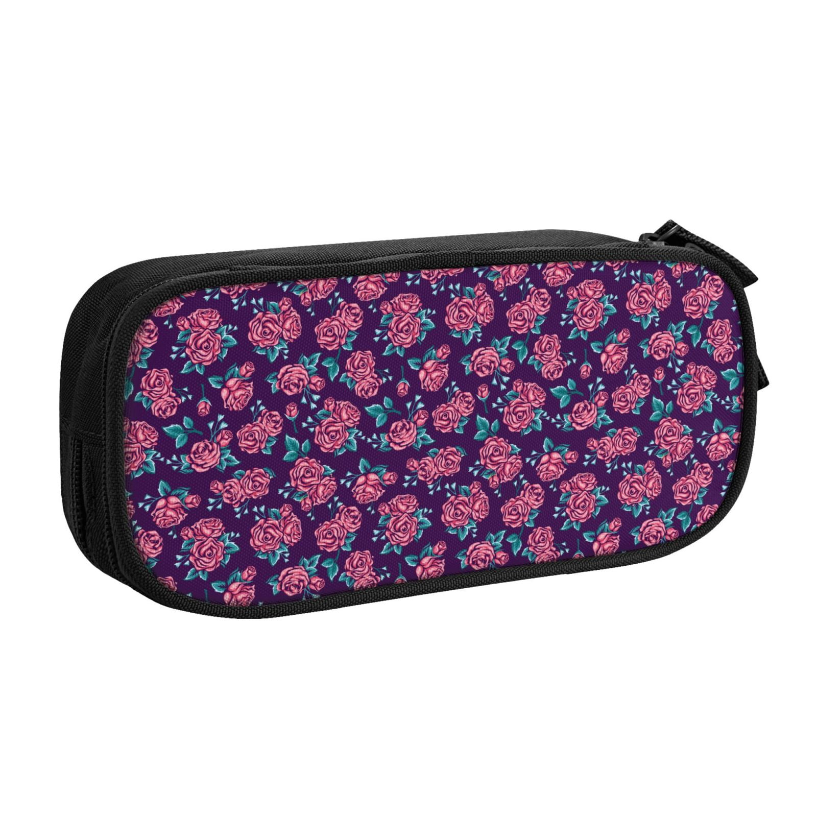 Mushroom & Maple Leaf Pattern Pencil Case - 3 Compartment Pen Bag For School, Travel, Storage (Girls & Boys)