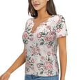 thumbnail image 1 of Goofa Rose Flowers Pattern Womens Deep V Neck Low Cut Tops Casual Summer Short Sleeve Ribbed Knit T-Shirts-Medium, 1 of 5