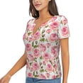 thumbnail image 1 of Goofa Rose Flowers Pattern Womens Deep V Neck Low Cut Tops Casual Summer Short Sleeve Ribbed Knit T-Shirts-XX-Large, 1 of 5