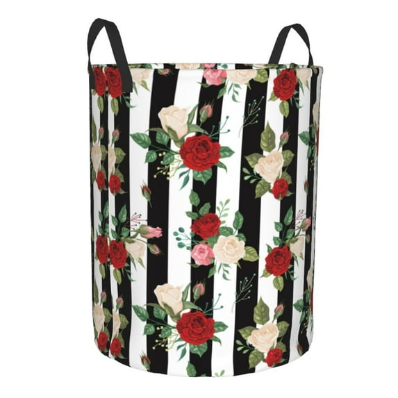 Goofa Rose Flowers Printed Circular Hamper,Laundry Basket with Handles,Storage Baskets Foldable,Large Capacity Laundry Hamper-