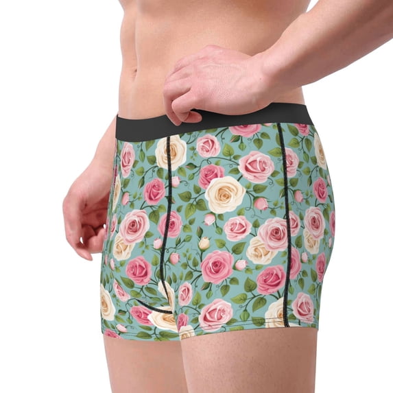 Goofa Rose Flowers Printed Men's Boxer Briefs Underwear, Moisture-Wicking Underwear, Trunk,Soft and Breathable Cotton Underwear-