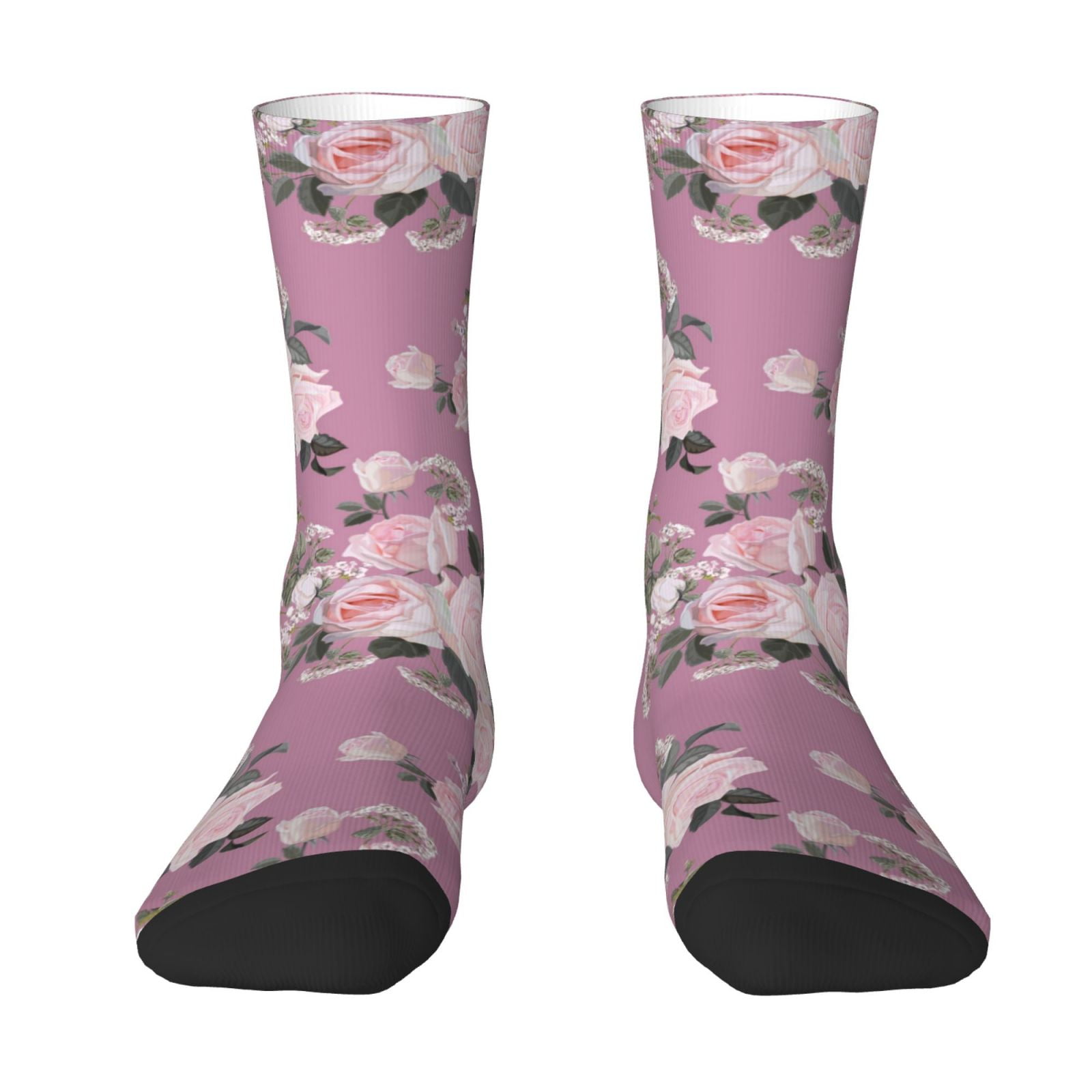 Goofa Rose Flowers Printed Men's Crew Socks, Soft Durable Breathable
