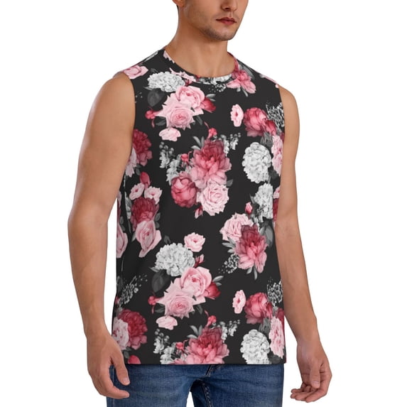 Goofa Rose Flowers Printed Men's Sleeveless T-Shirt - Athletic Gym Workout Tank Top for Men - Moisture-Wicking, UPF 30+ Quick-Dry Muscle Tee-Small