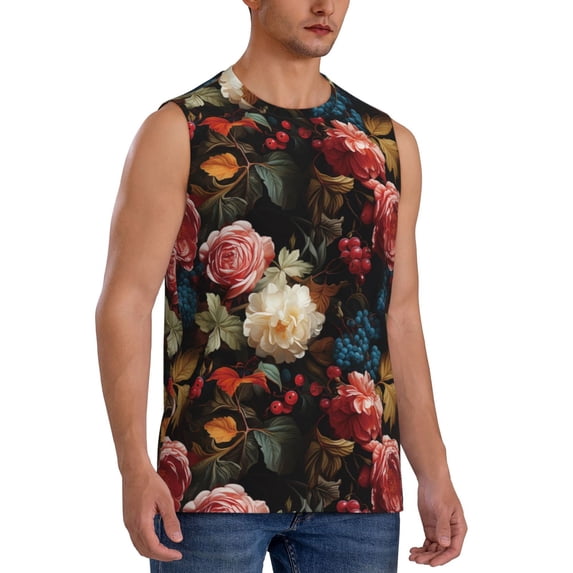 Goofa Rose Flowers Printed Men's Sleeveless T-Shirt - Athletic Gym Workout Tank Top for Men - Moisture-Wicking, UPF 30+ Quick-Dry Muscle Tee-XX-Large