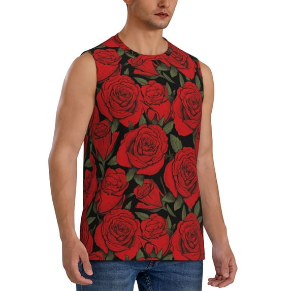 Goofa Rose Flowers Printed Men's Sleeveless T-Shirt - Athletic Gym Workout Tank Top for Men - Moisture-Wicking, UPF 30+ Quick-Dry Muscle Tee-XX-Large