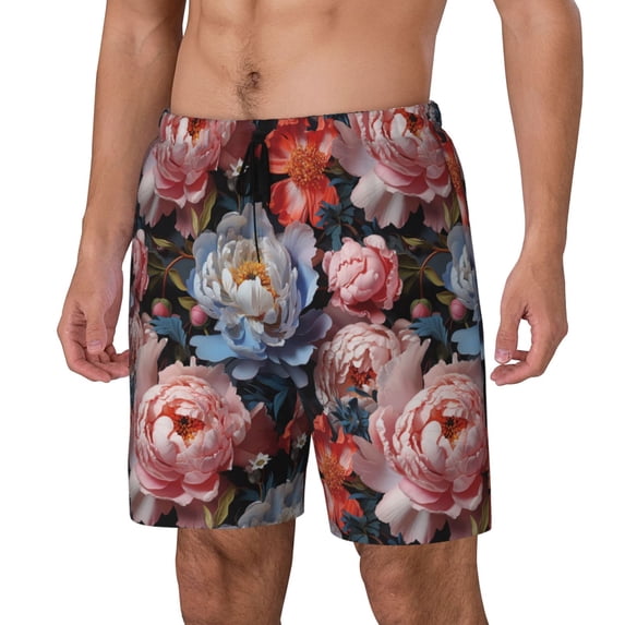 Goofa Rose Flowers Printed Men's Swim Trunks Board Shorts Quick Dry Mens Swimming Trunks with Compression Liner,Breathable Fit Hawaii Beach Shorts-3X-Large