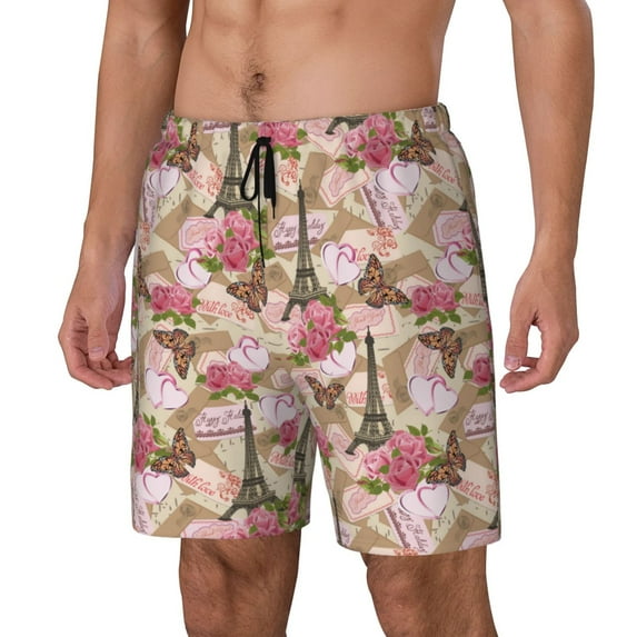 Goofa Rose Flowers Printed Men's Swim Trunks Board Shorts Quick Dry Mens Swimming Trunks with Compression Liner,Breathable Fit Hawaii Beach Shorts-X-Large