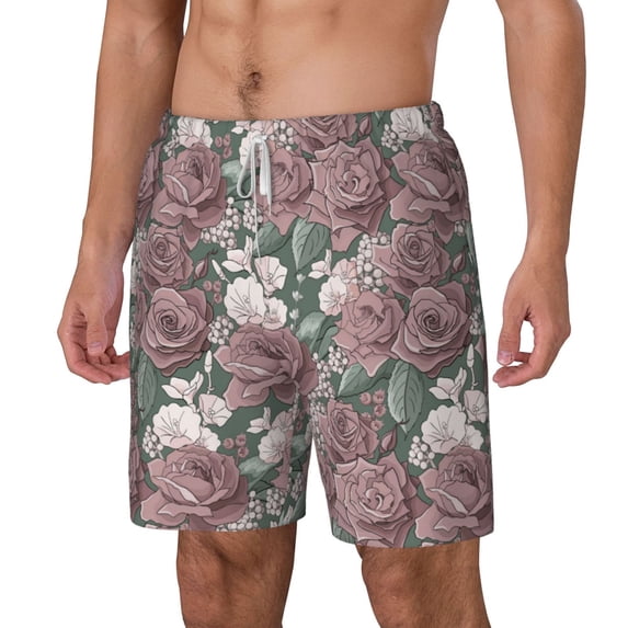 Goofa Rose Flowers Printed Men's Swim Trunks Board Shorts Quick Dry Mens Swimming Trunks with Compression Liner,Breathable Fit Hawaii Beach Shorts-XX-Large