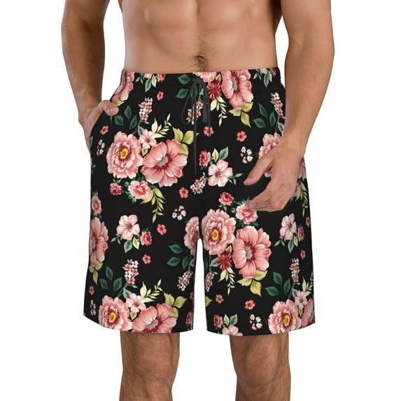 Goofa Rose Flowers Printed Mens Swim Trunks Summer Quick Dry Short Beach Swimwear Bathing Suits-Medium