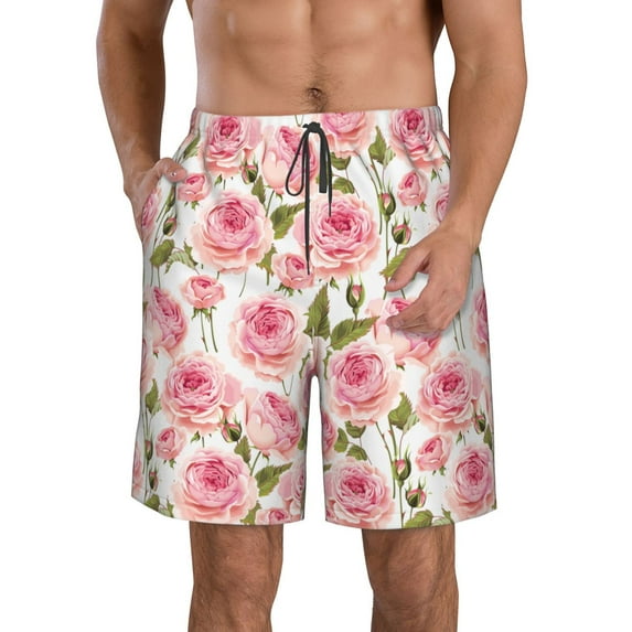 Goofa Rose Flowers Printed Mens Swim Trunks Summer Quick Dry Short Beach Swimwear Bathing Suits-XX-Large