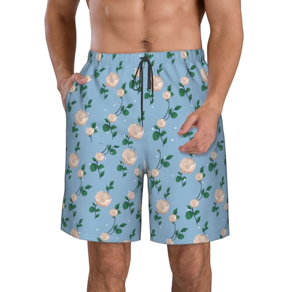 Goofa Rose Flowers Printed Mens Swim Trunks Summer Quick Dry Short Beach Swimwear Bathing Suits-