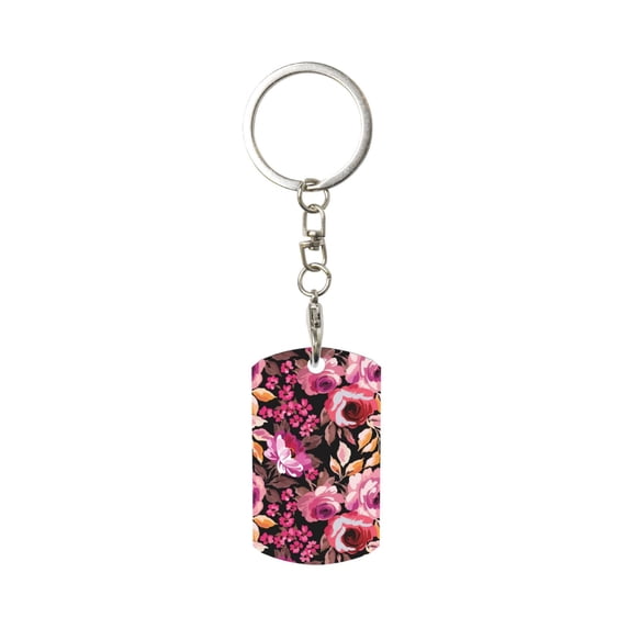 Goofa Rose Flowers Printed Rectangular Metal Keychain Bag Charm Floral Charm for Purse Keys Metal Keyring Gift for Women Accessories