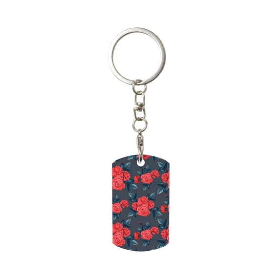 Goofa Rose Flowers Printed Rectangular Metal Keychain Bag Charm Floral Charm for Purse Keys Metal Keyring Gift for Women Accessories