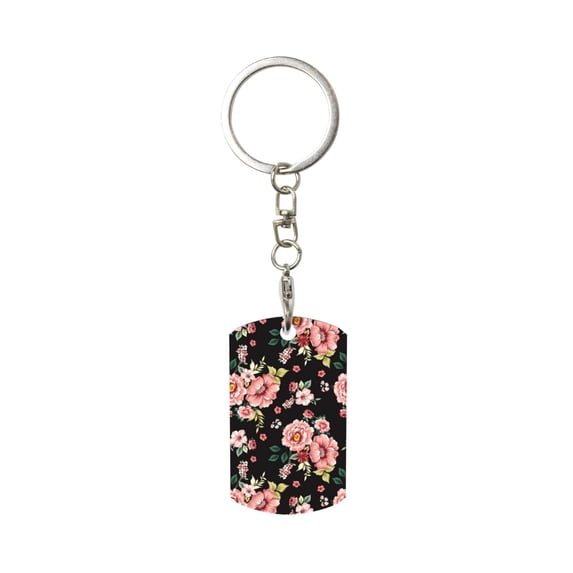 Goofa Rose Flowers Printed Rectangular Metal Keychain Bag Charm Floral Charm for Purse Keys Metal Keyring Gift for Women Accessories