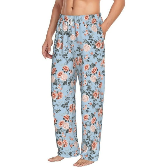 Goofa Rose Flowers Printed Soft Pajama Pants for Men, Wide Leg Comfy Casual Lounge Yoga Pants-Medium