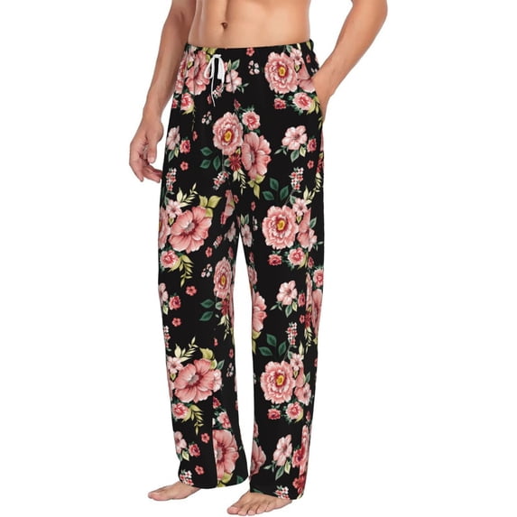 Goofa Rose Flowers Printed Soft Pajama Pants for Men, Wide Leg Comfy Casual Lounge Yoga Pants-Small