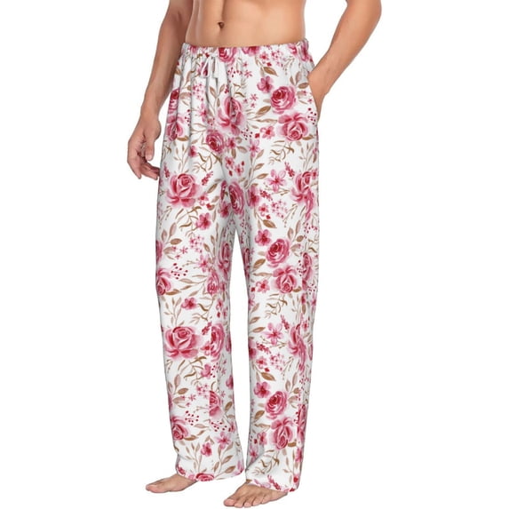 Goofa Rose Flowers Printed Soft Pajama Pants for Men, Wide Leg Comfy Casual Lounge Yoga Pants-Small