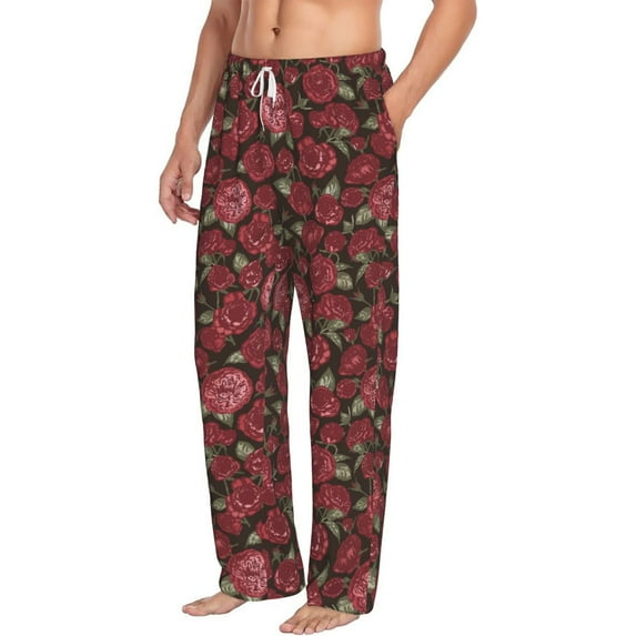 Goofa Rose Flowers Printed Soft Pajama Pants for Men, Wide Leg Comfy Casual Lounge Yoga Pants-X-Large