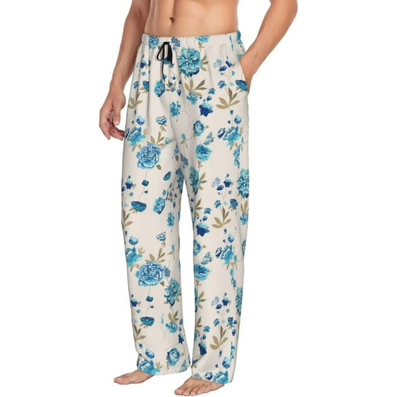 Goofa Rose Flowers Printed Soft Pajama Pants for Men, Wide Leg Comfy Casual Lounge Yoga Pants-XX-Large