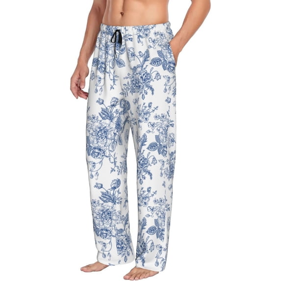 Goofa Rose Flowers Printed Soft Pajama Pants for Men, Wide Leg Comfy Casual Lounge Yoga Pants-