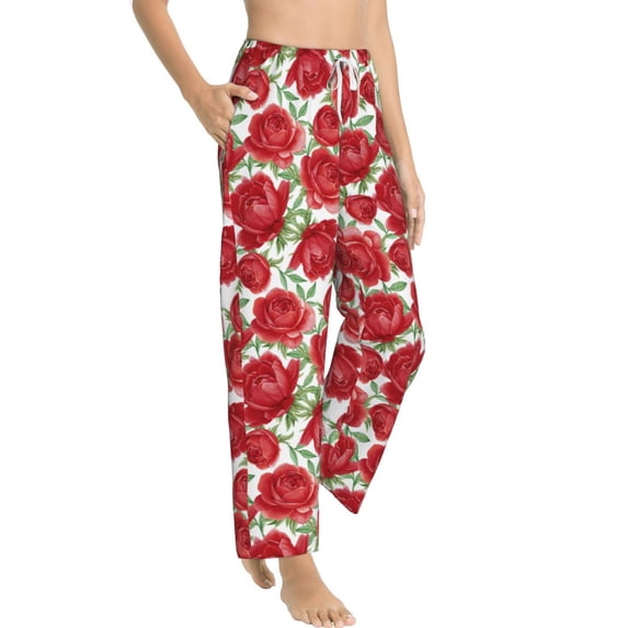 Goofa Rose Flowers Printed Soft Pajama Pants for Women, Wide Leg Comfy Casual Lounge Yoga Pants-XX-Large