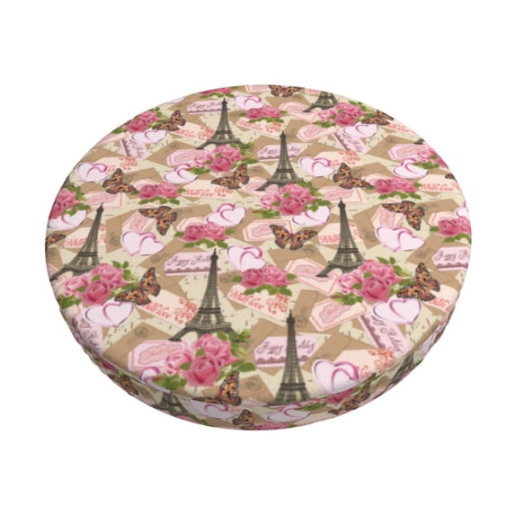 Goofa Rose Flowers Printed Stool Covers Round, Waterproof Round Bar Stool Covers Anti-Slip Round Bar Stool Seat Cover with Elastic Bands Durable -
