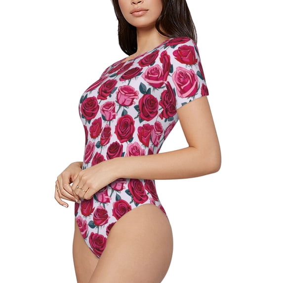 Goofa Rose Flowers Printed Women Rash Guard Short Sleeve,Tummy control Swimsuit Surfing Swimsuit Bathing Suit One Piece Swimsuit UPF 50-XX-Large
