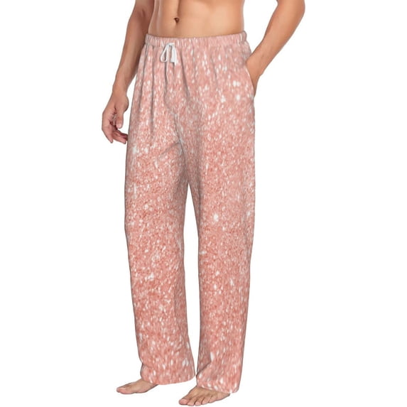 Goofa Rose Gold Glitter Printed Soft Pajama Pants for Men, Wide Leg Comfy Casual Lounge Yoga Pants-Large