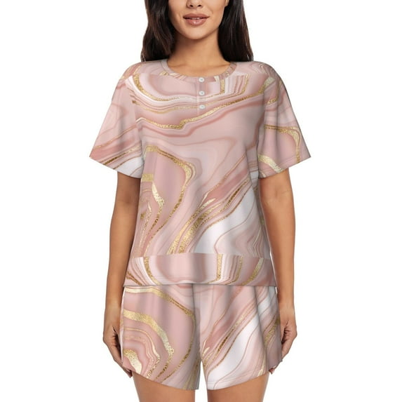 Goofa Rose Gold Glitter Splatter for Womens Cotton 2 Piece Pajamas Set Classic Short Sleeve Pjs Set Soft Button Down Sleepwear Loungewear-XX-Large