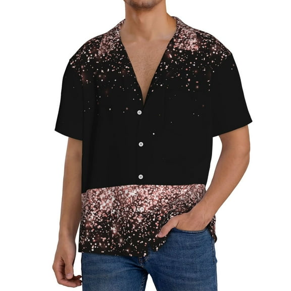 Goofa Rose Gold Glitter1 Printed Men's Casual Short-sleeved Shirt,Lightweight Breathable Button-down,Summer Casual men's top,Versatile Fashion shirt-3X-Large