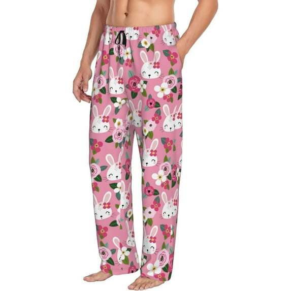 Goofa Rose Rabbit Printed Soft Pajama Pants for Men, Wide Leg Comfy Casual Lounge Yoga Pants-Large