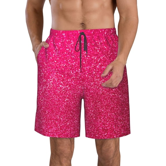 Goofa Rose Red Glitter Printed Mens Swim Trunks Summer Quick Dry Short Beach Swimwear Bathing Suits-Large