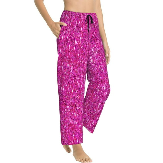 Goofa Rose Red Glitter Printed Soft Pajama Pants for Women, Wide Leg Comfy Casual Lounge Yoga Pants-