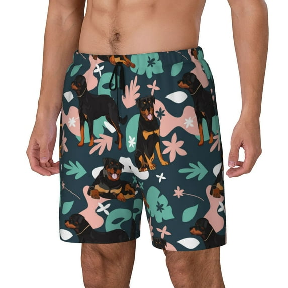 Goofa Rottweiler Printed Men's Swim Trunks Board Shorts Quick Dry Mens Swimming Trunks with Compression Liner,Breathable Fit Hawaii Beach Shorts-XX-Large
