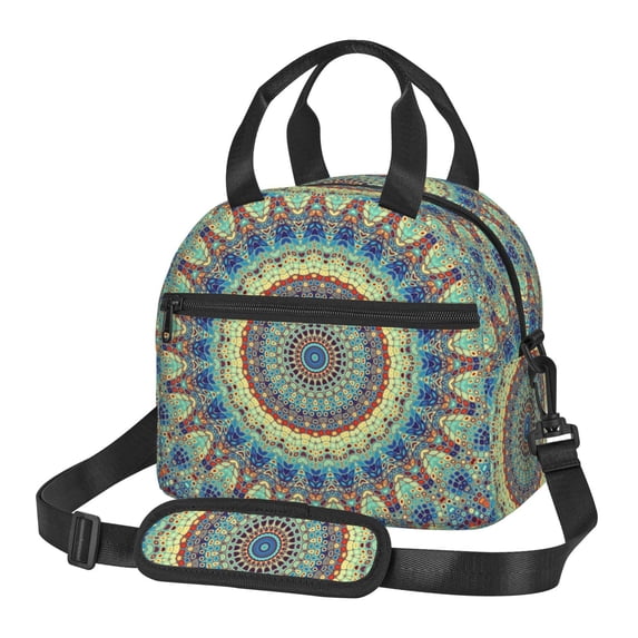Goofa Round Mandala1 Pattern Lunch Bag ,Insulated Lunch Box, Small Leakproof Cooler Food Lunch Containers Reusable High Capacity Lunch Tote Bags