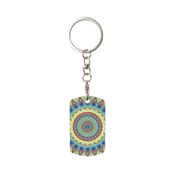 Goofa Round Mandala1 Printed Rectangular Metal Keychain Bag Charm Floral Charm for Purse Keys Metal Keyring Gift for Women Accessories