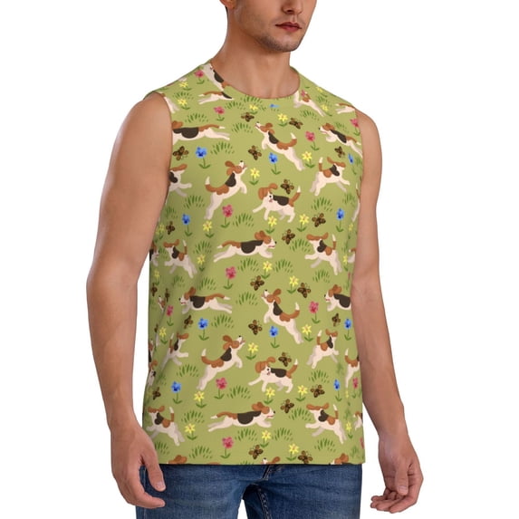 Goofa Running Beagle Printed Men's Sleeveless T-Shirt - Athletic Gym Workout Tank Top for Men - Moisture-Wicking, UPF 30+ Quick-Dry Muscle Tee-
