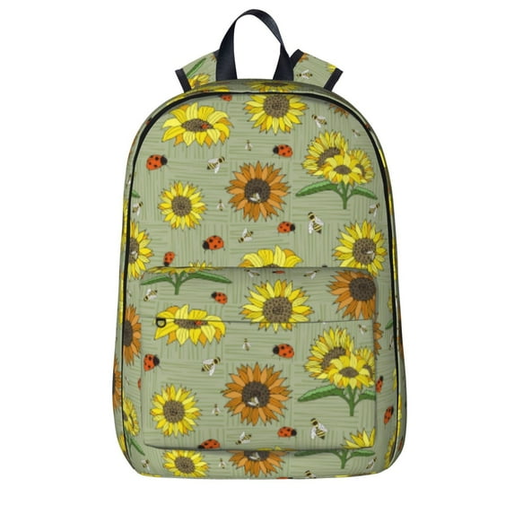 Goofa Sage Green With Sunflowers Printed Backpack,Laptop Backpack,Durable Anti-Theft Travel Work Backpack,Water-resistant Backpack