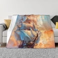 thumbnail image 1 of Goofa Sailing Ship Ocean Sunset Pattern Fleece Throw Blanket for Couch, Soft Checkered Flannel Blanket for Sofa, Warm Cozy Decorative Blanket Fall Decor Gift-60"x50", 1 of 6
