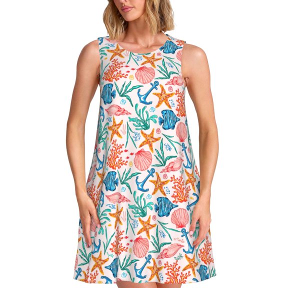 Goofa Sea Creatures for Summer Dresses for Women – Beach Floral Sundress, Casual Pockets Boho Tank Dress for Hot Days