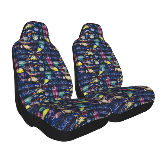 Goofa Sea Inhabitans and Herb Printed Car Seat Covers, Automotive Seat Covers for Cars Trucks and SUVs, Quick Setup Universal Fit Elastic Seat Covers-1