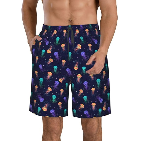 Goofa Sea Jellyfish Printed Mens Swim Trunks Summer Quick Dry Short Beach Swimwear Bathing Suits-X-Large