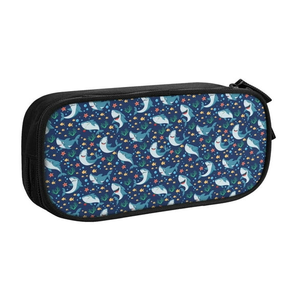 Goofa Sea Sharks Pattern Big Capacity Pencil Pen Case Office College Large Storage High Capacity Bag Pouch Holder Box Organizer