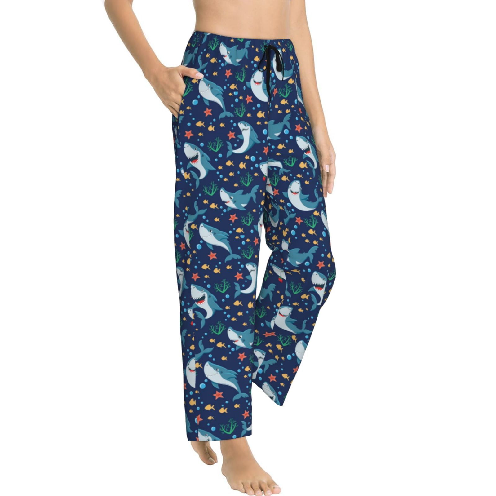 Goofa Sea Sharks Printed Soft Pajama Pants for Women, Wide Leg Comfy ...