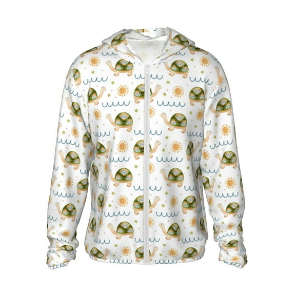 Goofa Sea Turtle Basking in the Sun Printed Women's UPF 50+ Sun Protection Hoodie Jacket Lightweight Long Sleeve Sun Shirt for Women with Pocket Hiking Outdoor-Small