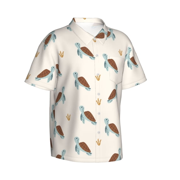 Goofa Sea Turtle Hawaiian Shirt for Men, Unisex Summer Beach Casual Short Sleeve Button Down Shirts,Aloha Tropical Floral print shirt-Small